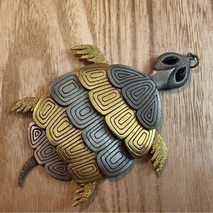 XL vintage articulated Gold and Gray Turtle pendant